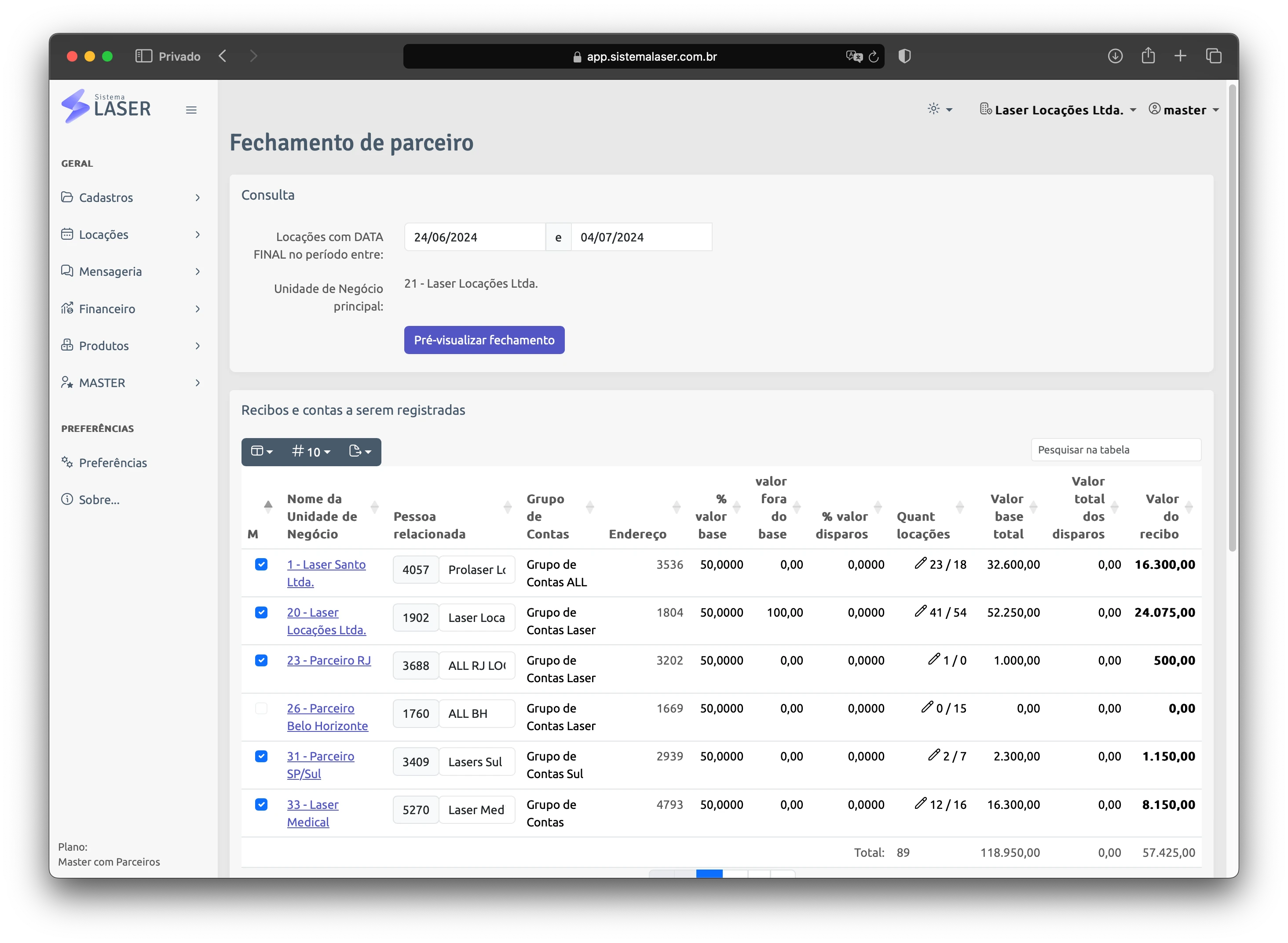 Fechamento e comissionamento de parceiros