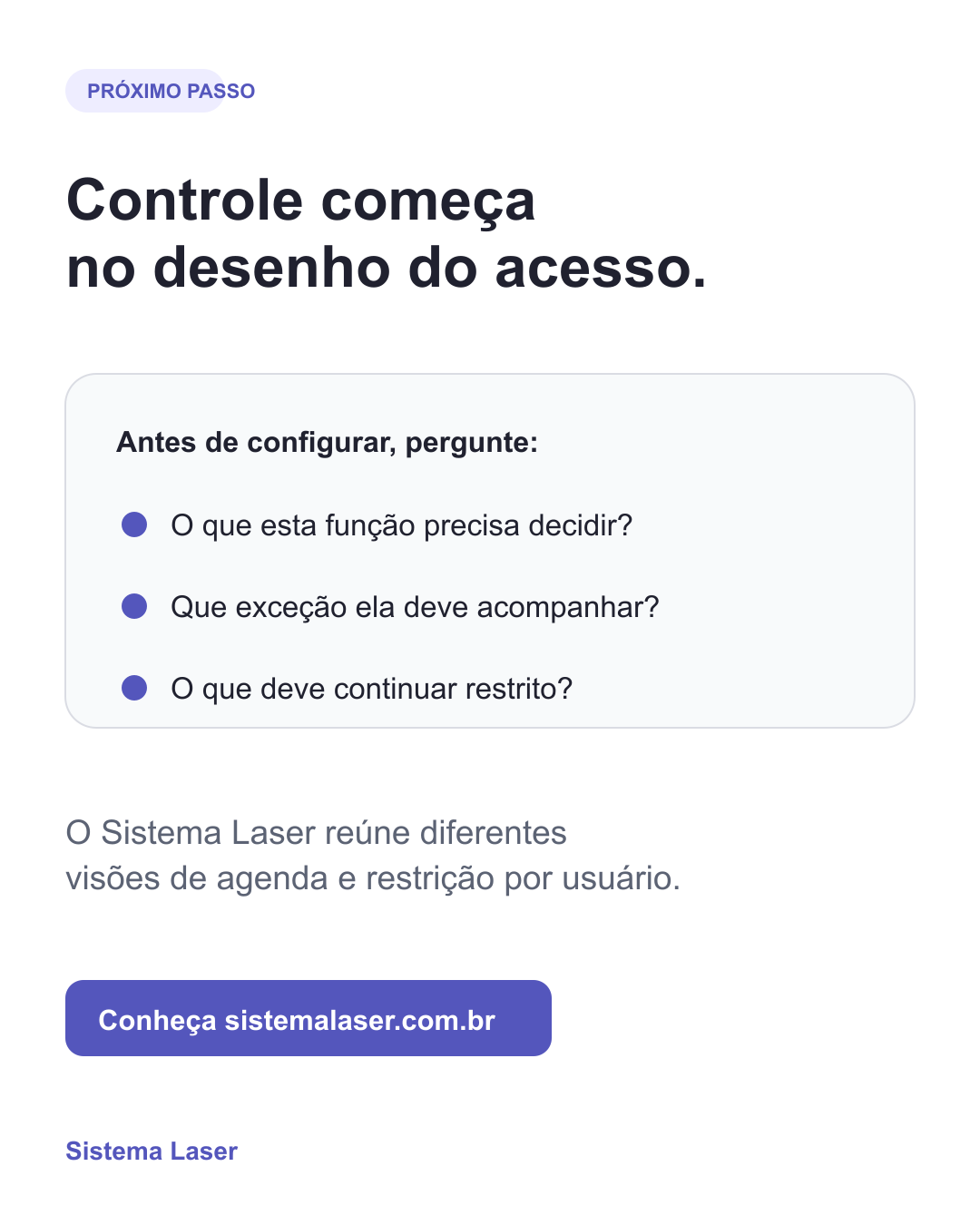 Checklist com perguntas para definir acessos à agenda de uma locadora