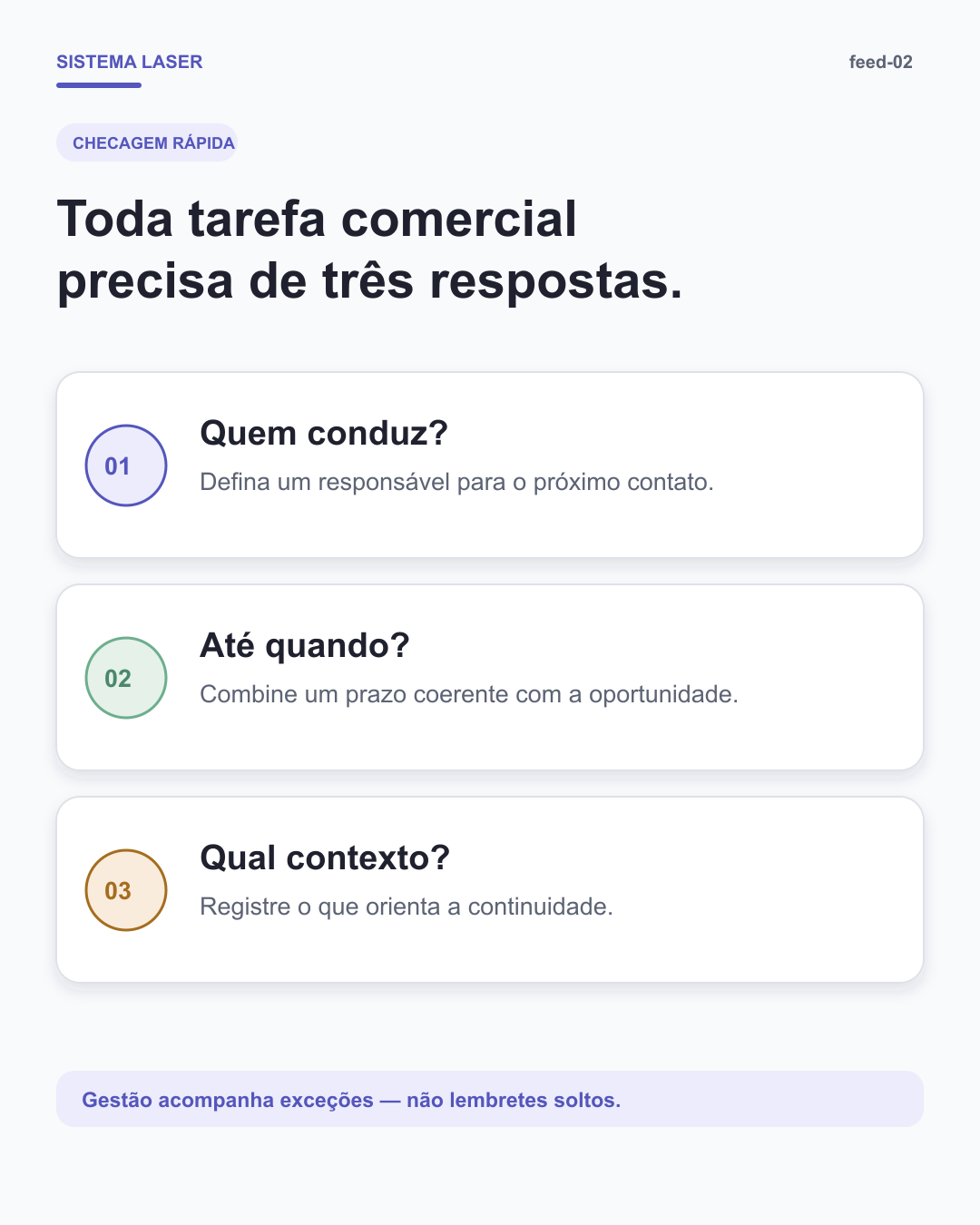 Checklist com ação, responsável e prazo para um próximo passo comercial