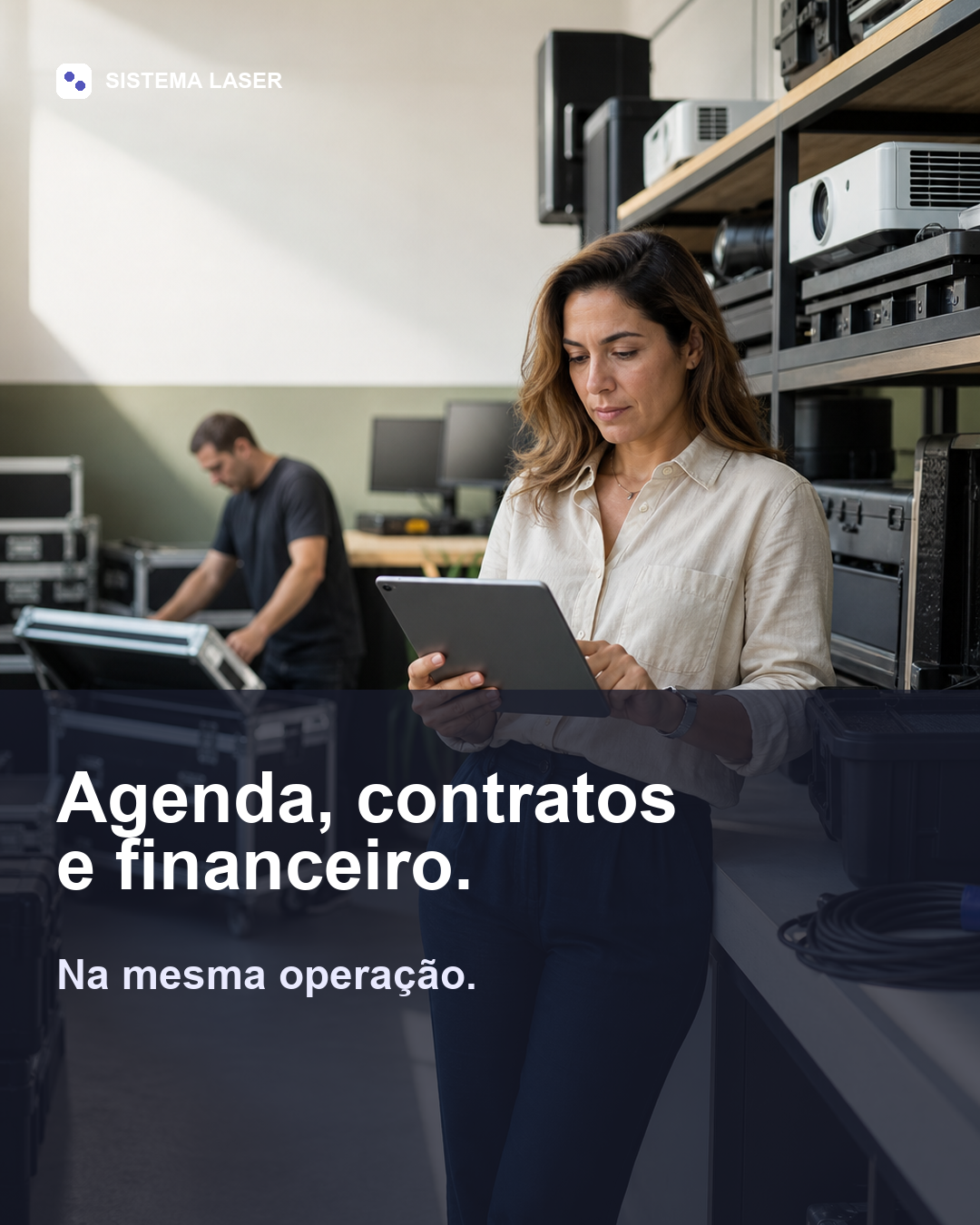 Gestora em locadora de eletrônicos com destaque para agenda, contratos e financeiro