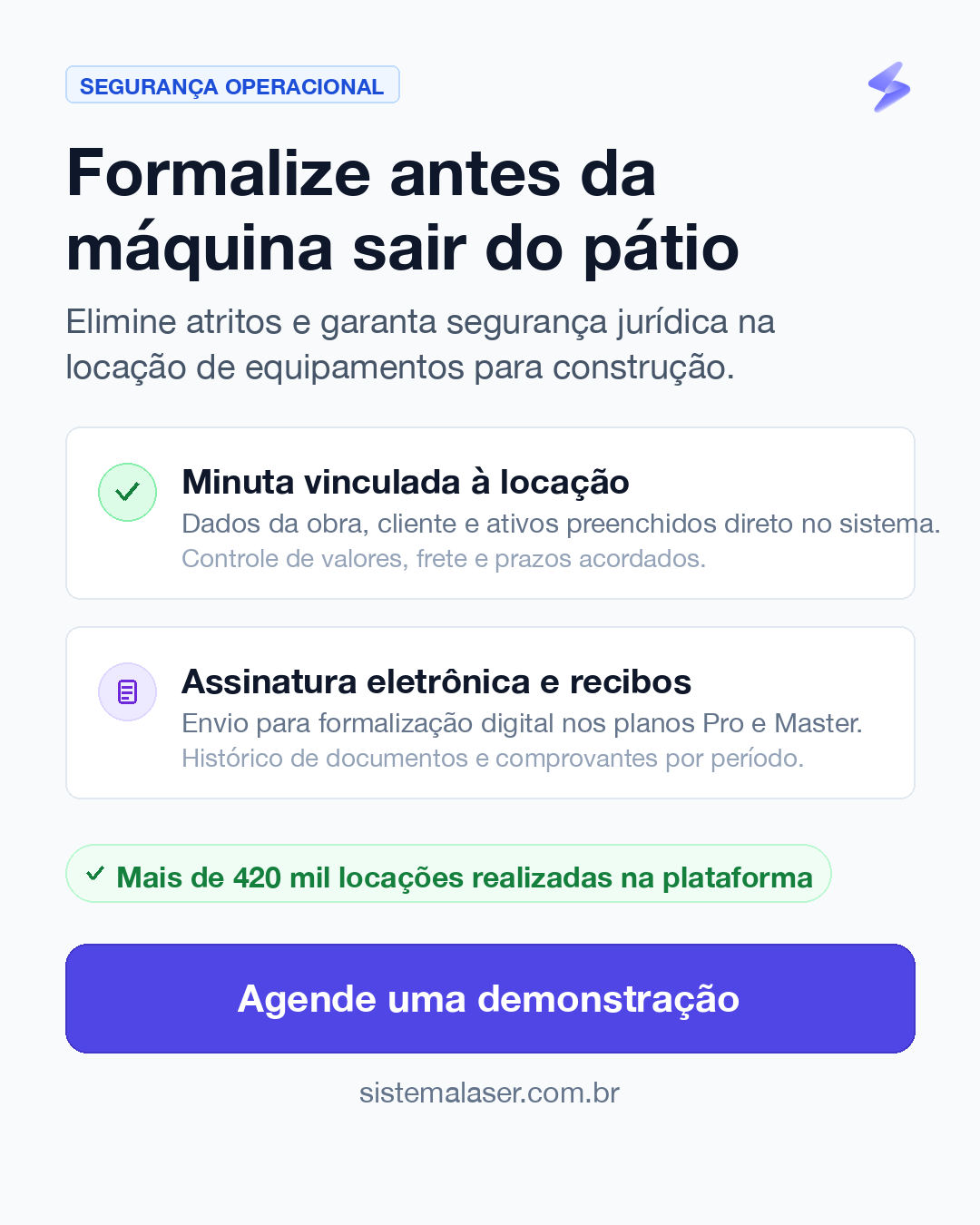 Formalização de contratos antes da liberação dos equipamentos para a obra