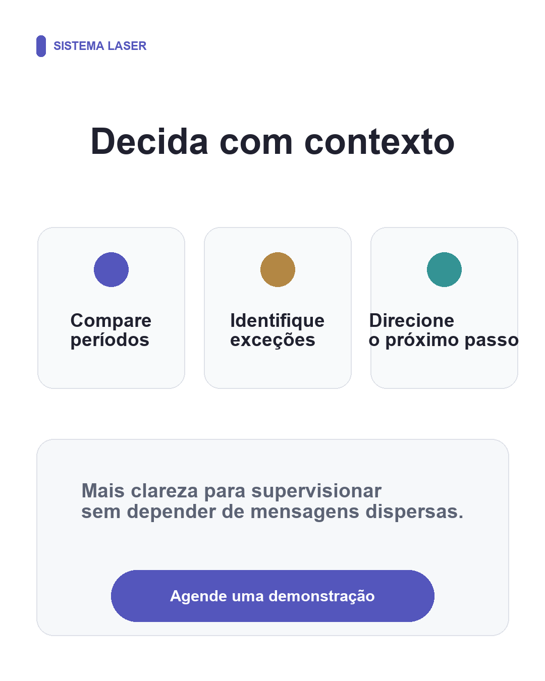 Fluxo visual para comparar períodos, identificar exceções e direcionar decisões