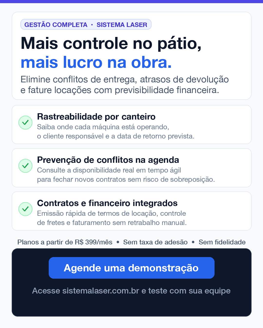 Síntese dos benefícios operacionais e chamada para demonstração do Sistema Laser