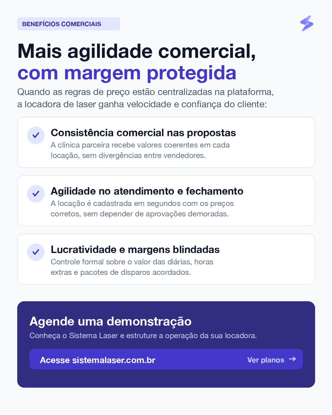 Benefícios comerciais e margem protegida na locação de laser