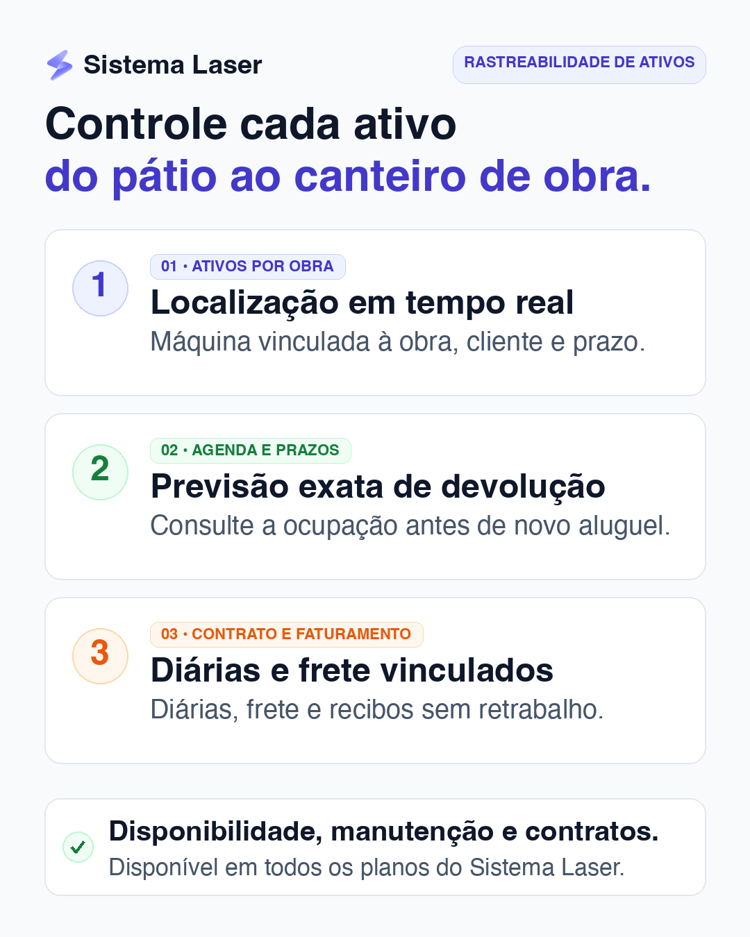 Rastreabilidade de máquinas e ferramentas por obra no Sistema Laser