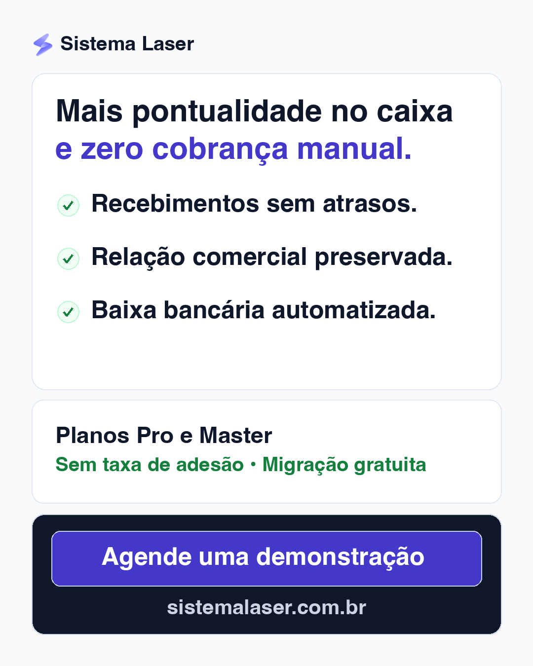 Painel de benefícios da Régua de Cobrança com pontualidade financeira e planos Pro e Master